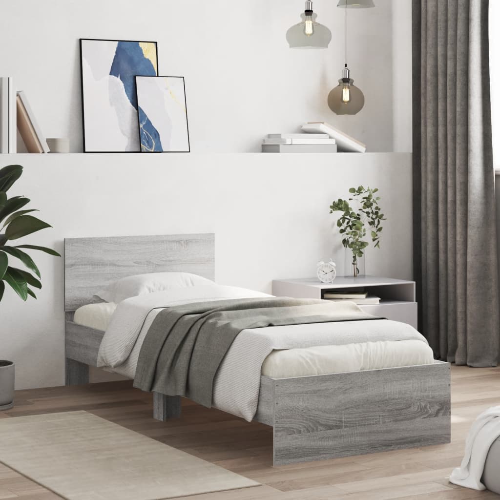 Grey Sonoma Single Bed Frame with Headboard, 90x190 cm, No Mattress
