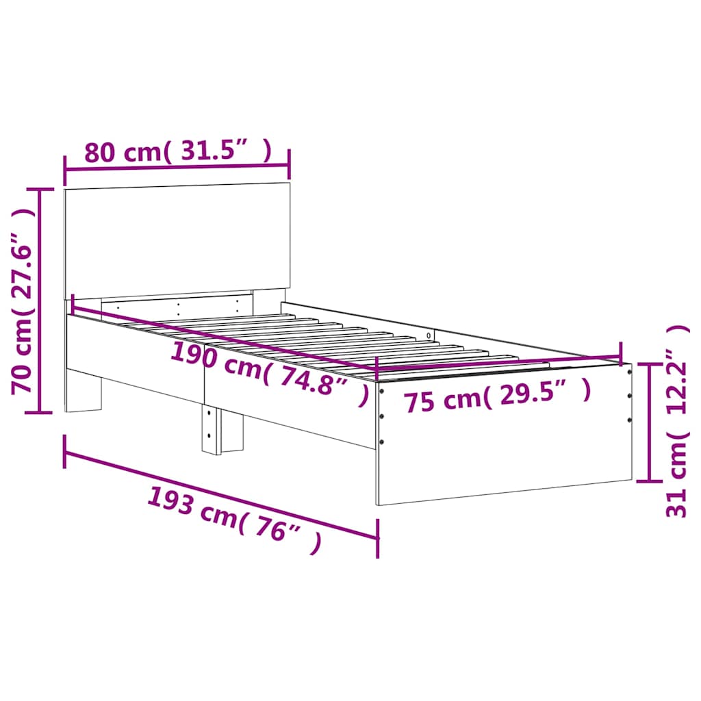Compact Black Metal Headboard Bed Frame 75x190 cm – Small Single