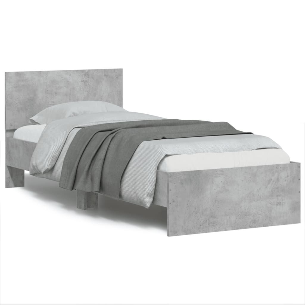 Concrete Grey Small Single Bed Frame with Headboard, 75x190 cm