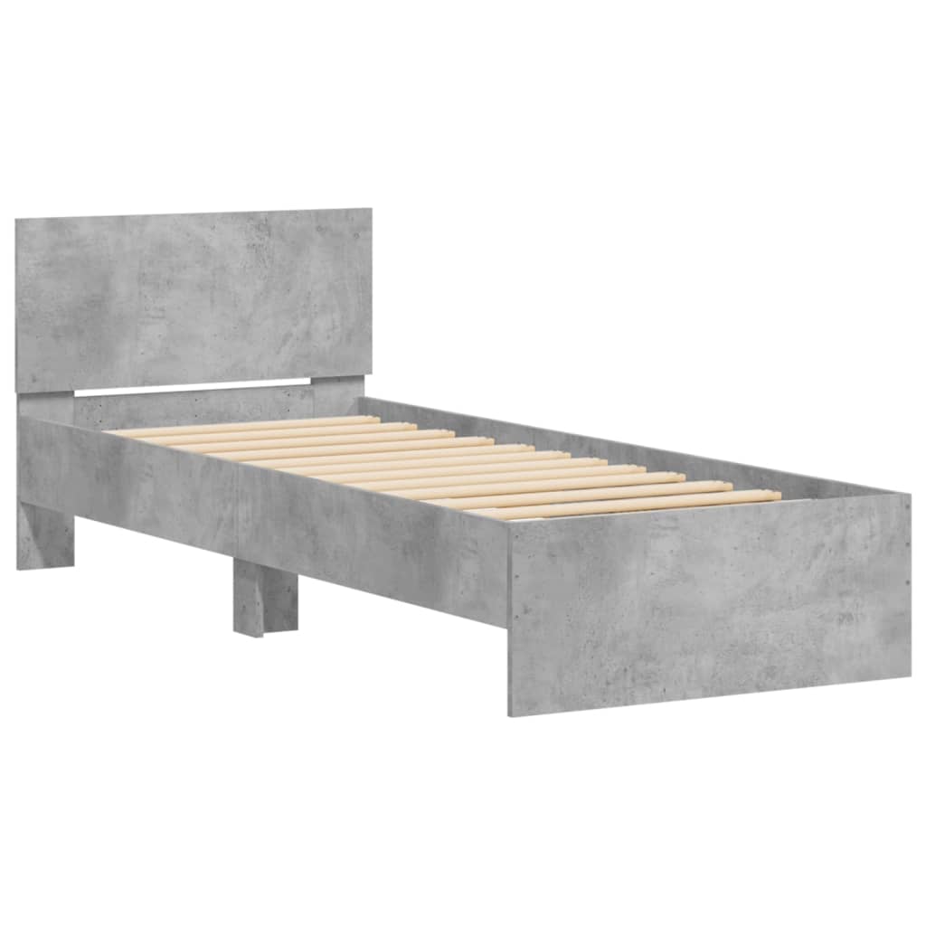 Concrete Grey Small Single Bed Frame with Headboard, 75x190 cm