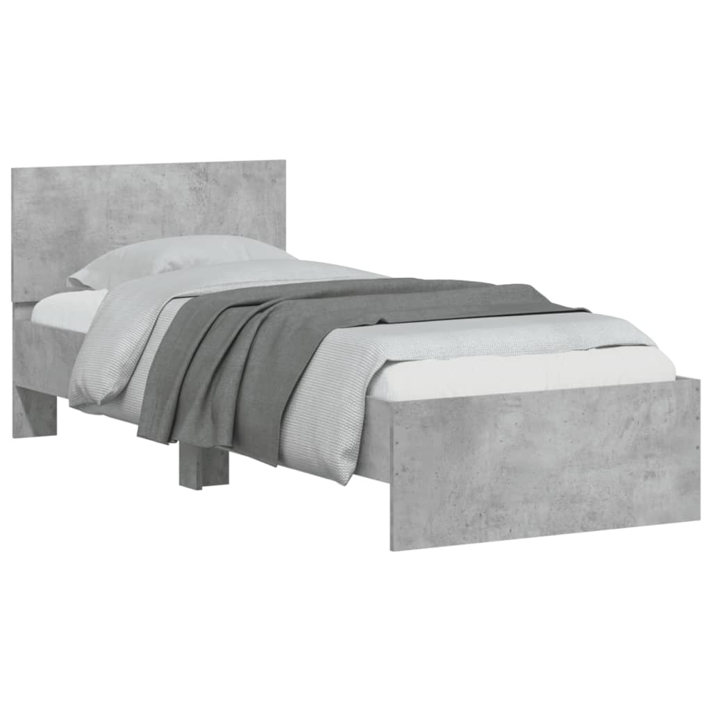 Concrete Grey Small Single Bed Frame with Headboard, 75x190 cm