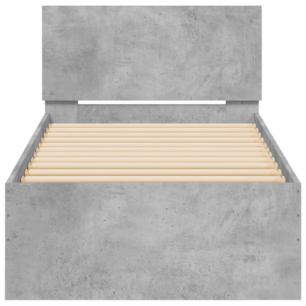 Concrete Grey Small Single Bed Frame with Headboard, 75x190 cm