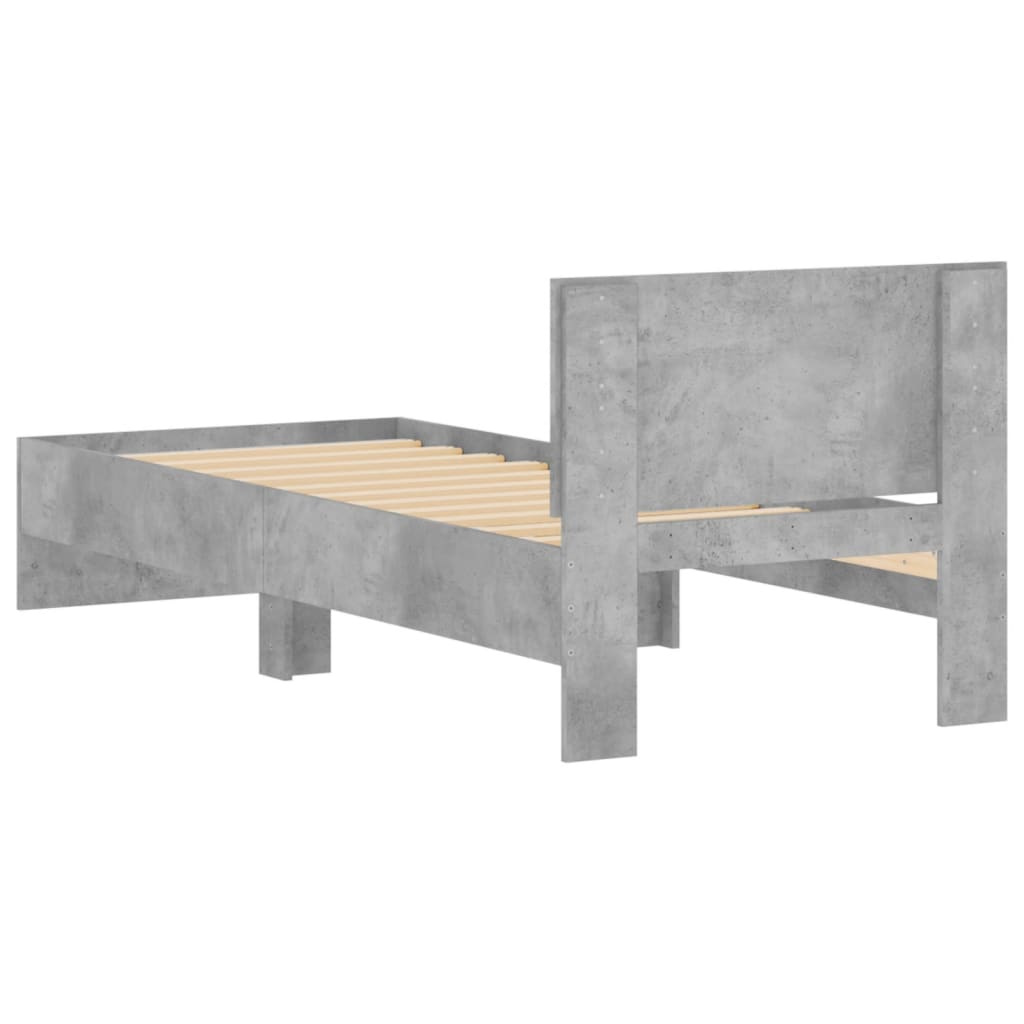 Concrete Grey Small Single Bed Frame with Headboard, 75x190 cm