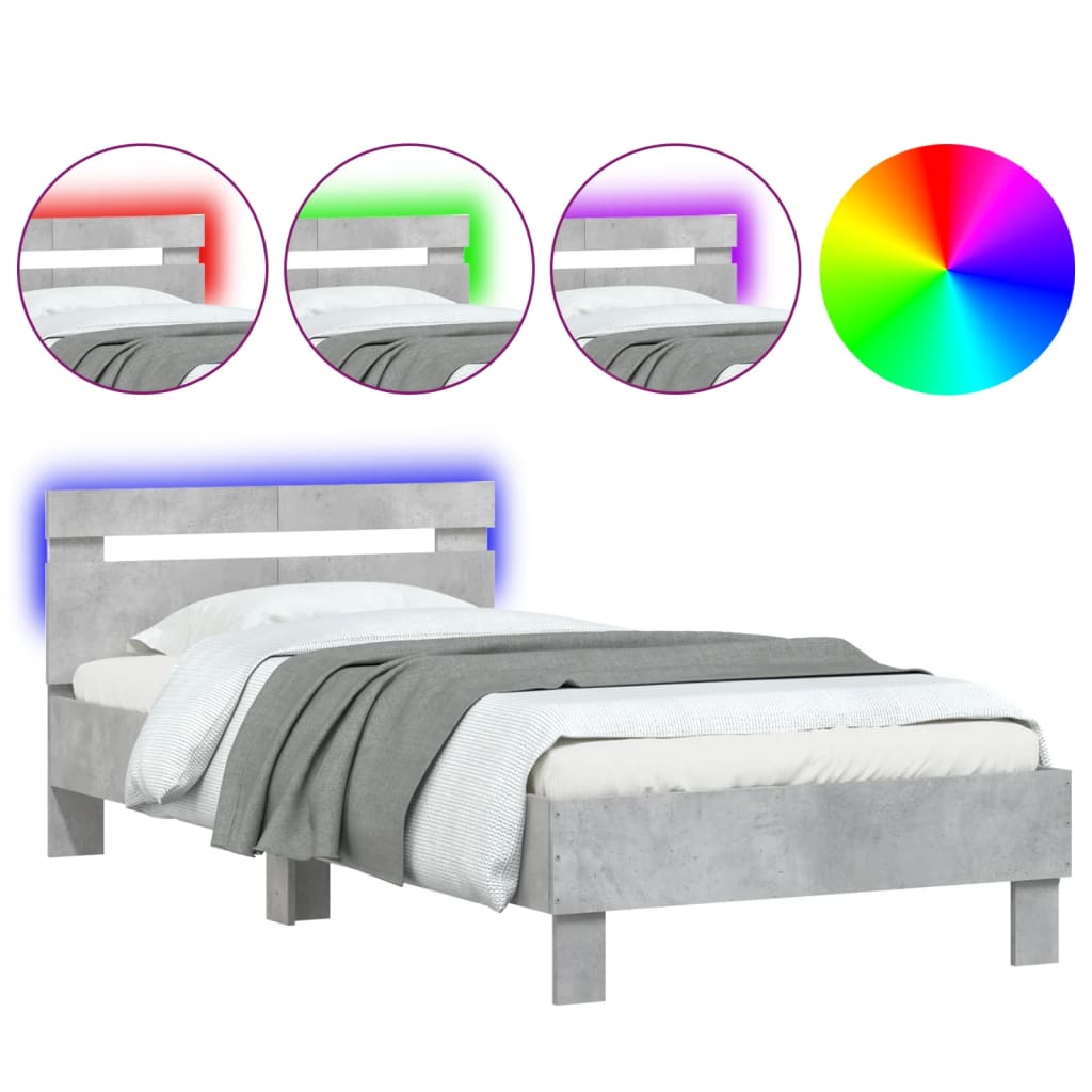 Concrete Grey LED Bed Frame 100x200 cm - Modern & Stylish Design