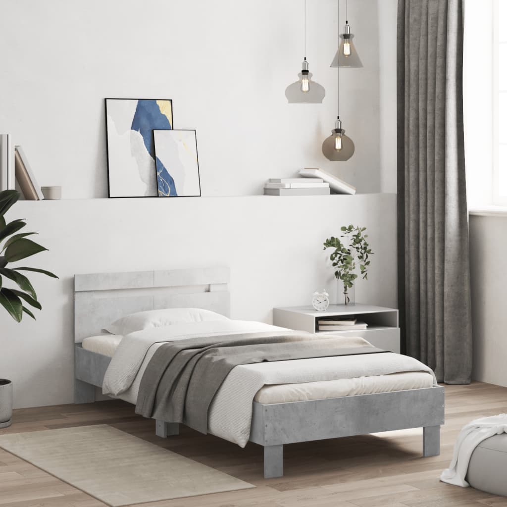 Concrete Grey LED Bed Frame 100x200 cm - Modern & Stylish Design