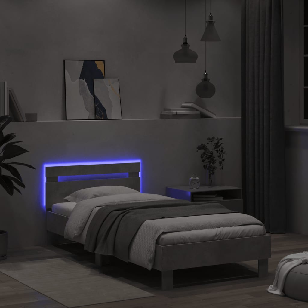 Concrete Grey LED Bed Frame 100x200 cm - Modern & Stylish Design