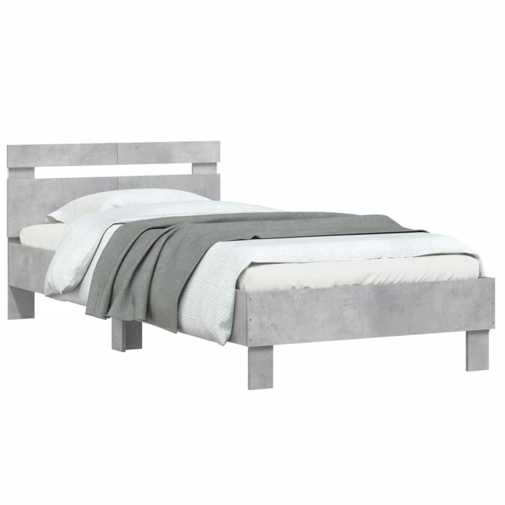 Concrete Grey LED Bed Frame 100x200 cm - Modern & Stylish Design