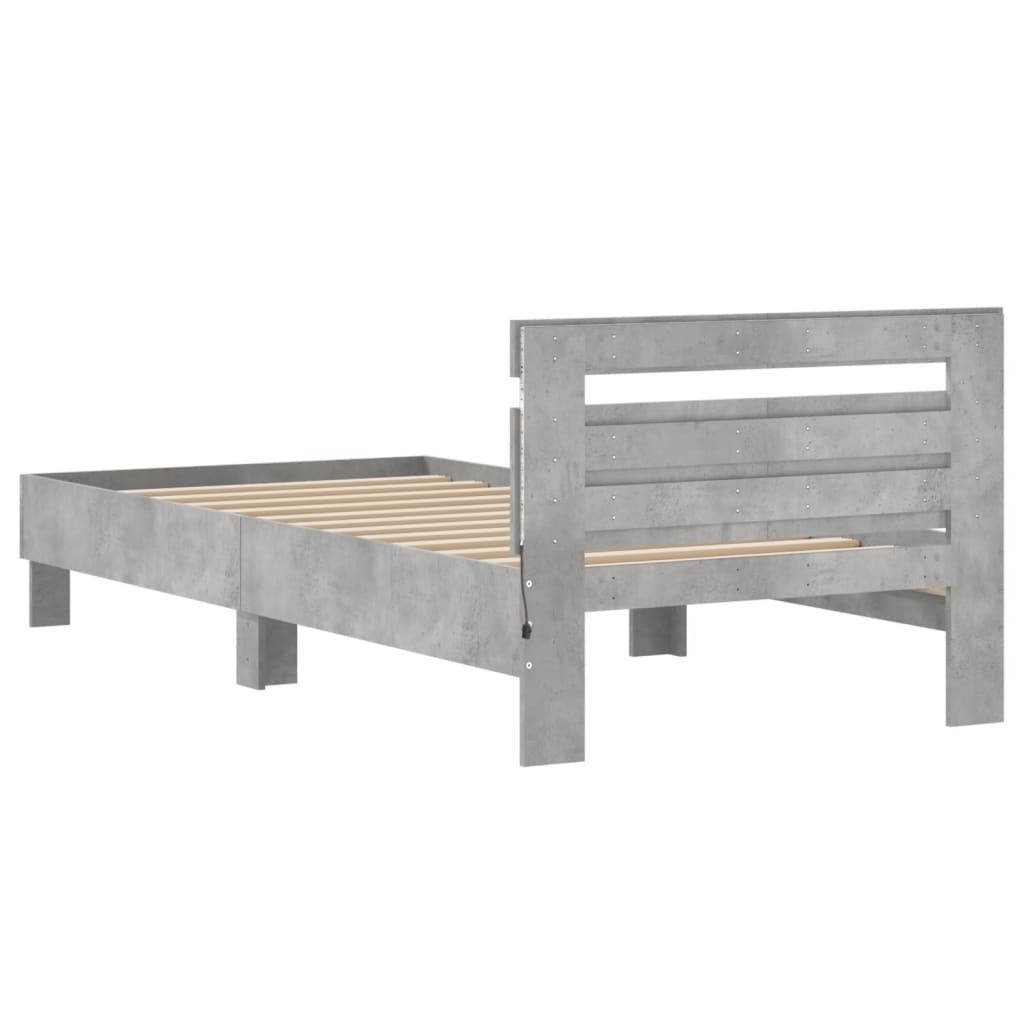 Concrete Grey LED Bed Frame 100x200 cm - Modern & Stylish Design