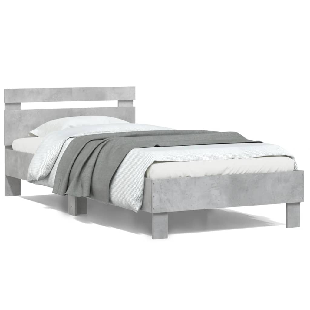 Concrete Grey LED Bed Frame 100x200 cm - Modern & Stylish Design