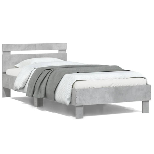 Concrete Grey LED Bed Frame 100x200 cm - Modern & Stylish Design