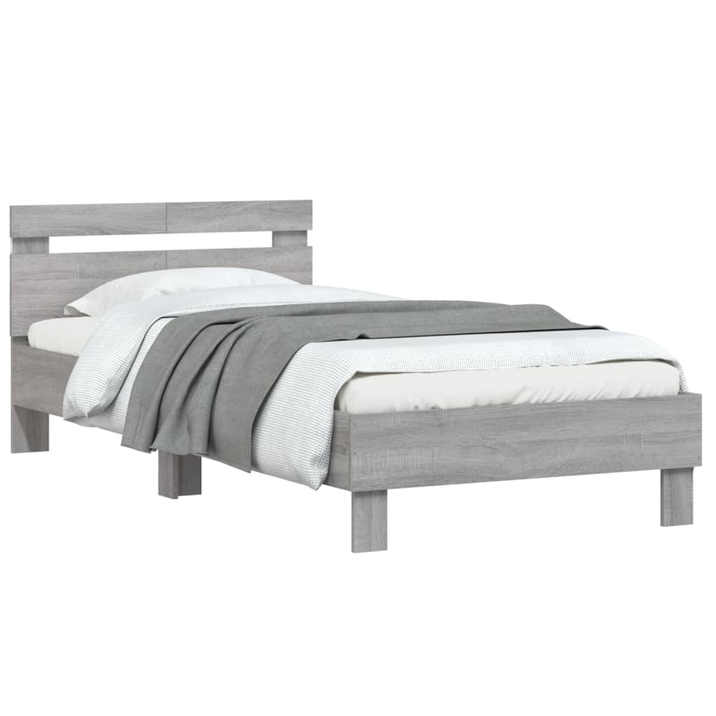 Grey Sonoma Bed Frame with LED Lights, 100x200 cm, Modern Design