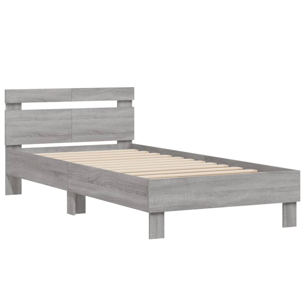 Grey Sonoma Bed Frame with LED Lights, 100x200 cm, Modern Design