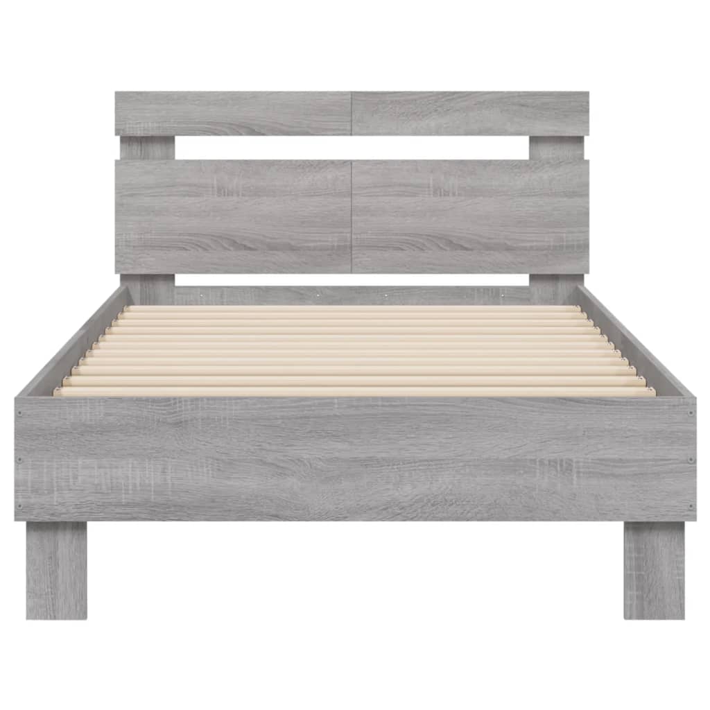 Grey Sonoma Bed Frame with LED Lights, 100x200 cm, Modern Design