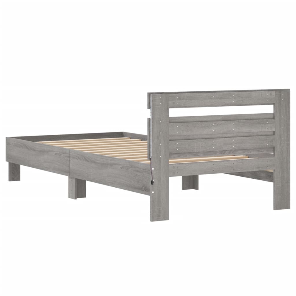 Grey Sonoma Bed Frame with LED Lights, 100x200 cm, Modern Design