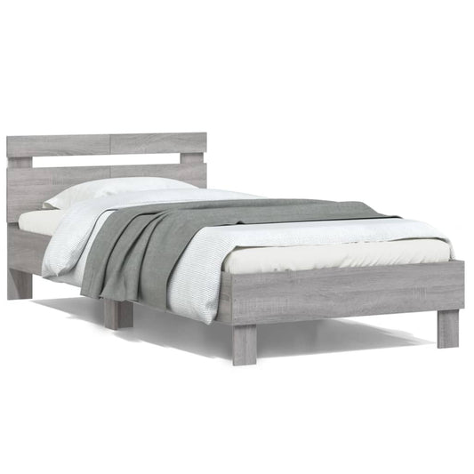 Grey Sonoma Bed Frame with LED Lights, 100x200 cm, Modern Design