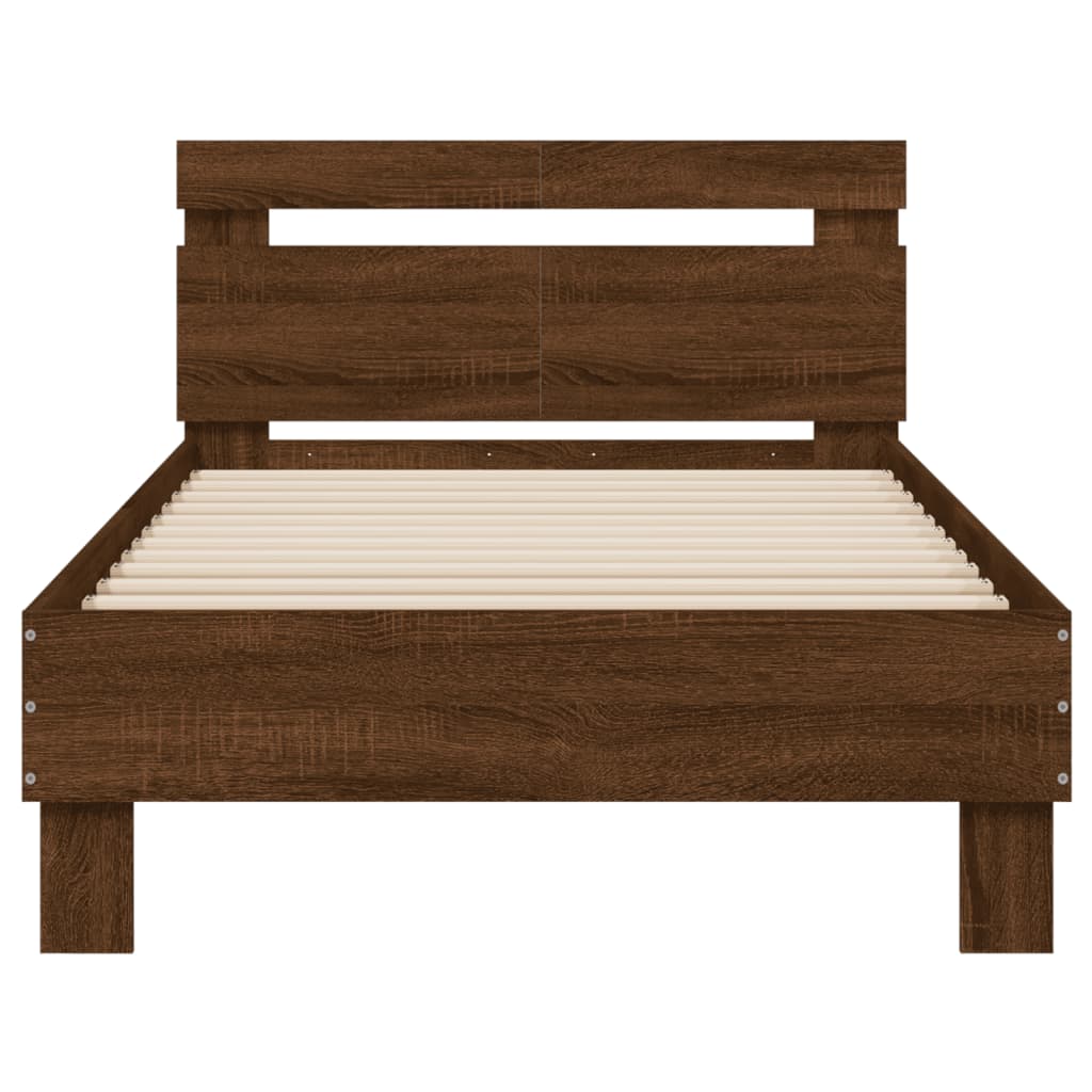 Brown Oak Bed Frame with LED Lights 100x200 cm | No Mattress Included