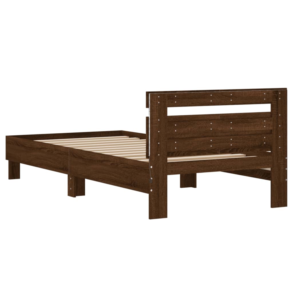 Brown Oak Bed Frame with LED Lights 100x200 cm | No Mattress Included