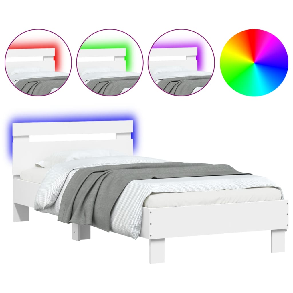 White LED Bed Frame 90x200 cm - Stylish Bedroom Decor
