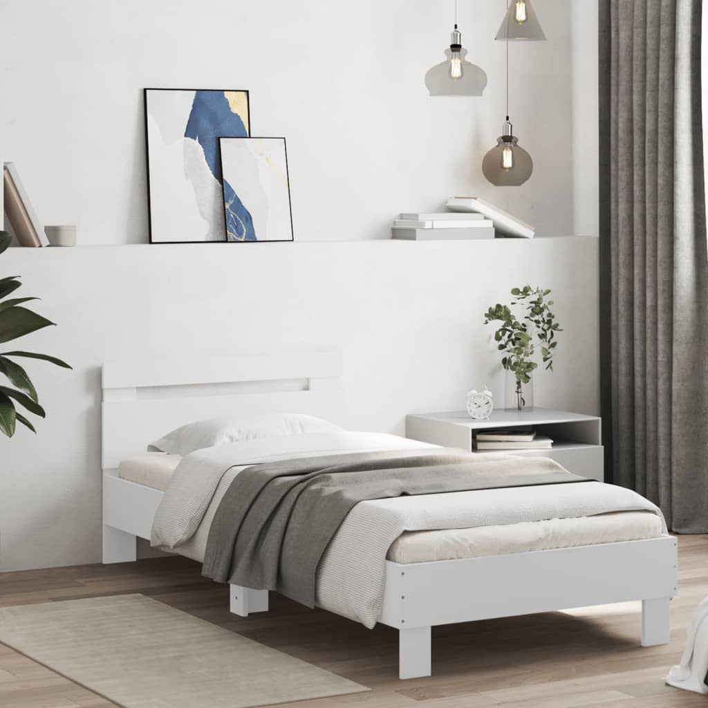White LED Bed Frame 90x200 cm - Stylish Bedroom Decor