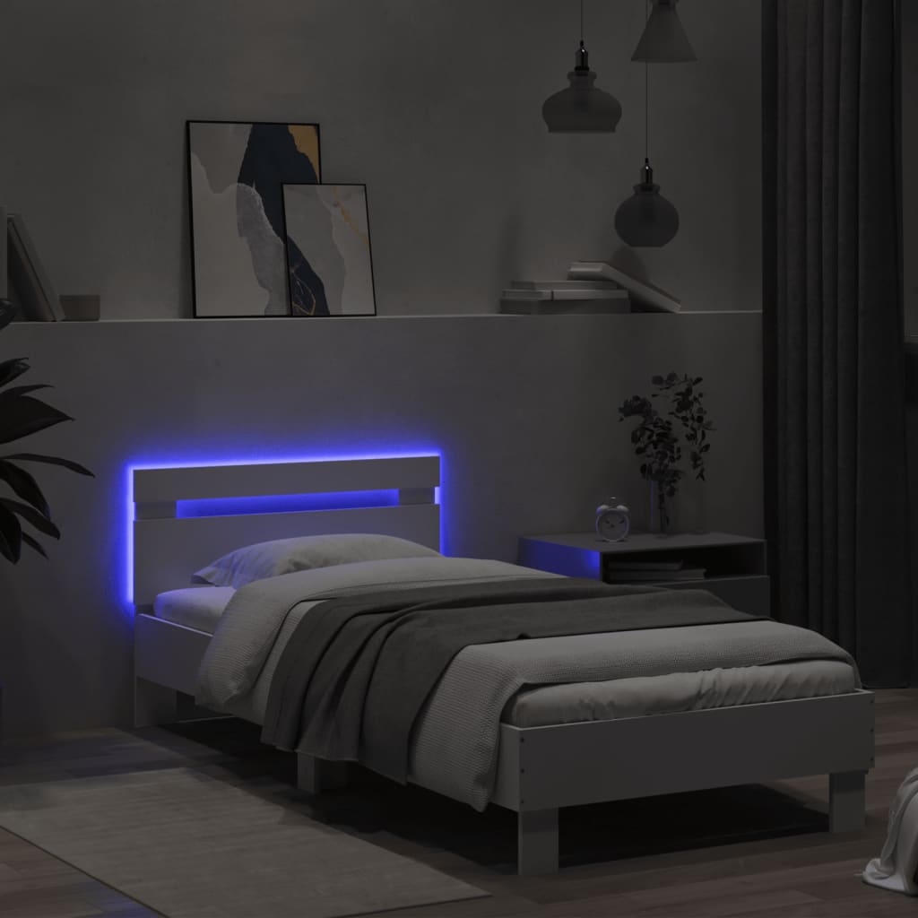 White LED Bed Frame 90x200 cm - Stylish Bedroom Decor
