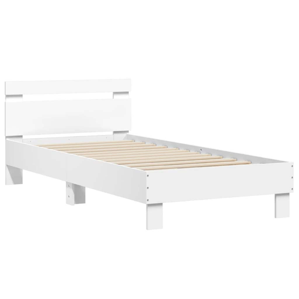 White LED Bed Frame 90x200 cm - Stylish Bedroom Decor