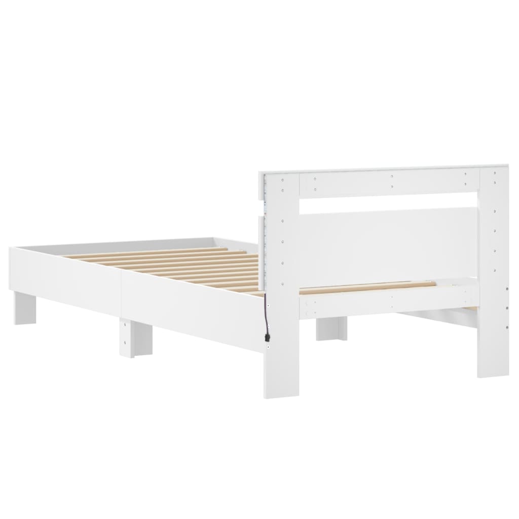 White LED Bed Frame 90x200 cm - Stylish Bedroom Decor