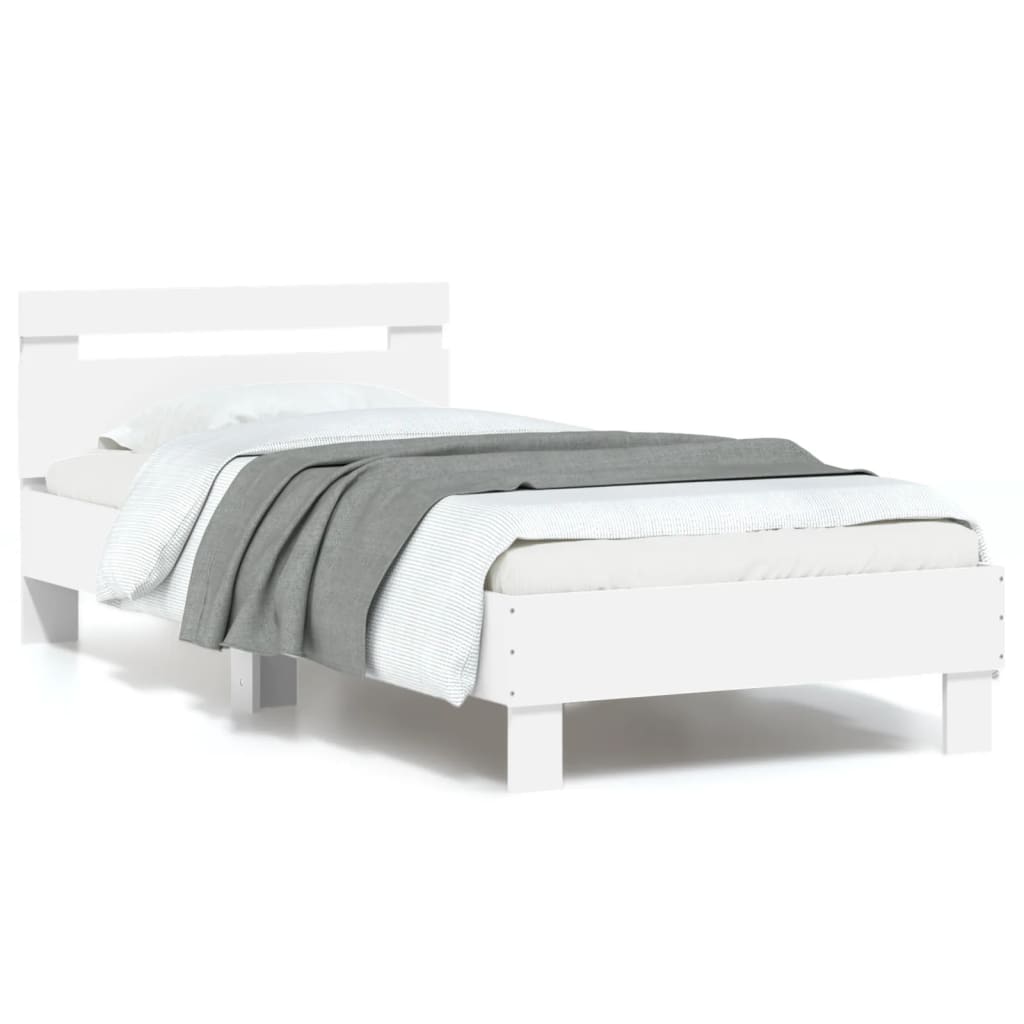 White LED Bed Frame 90x200 cm - Stylish Bedroom Decor