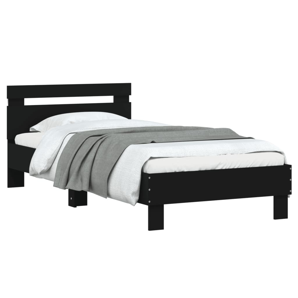 Black Metal Bed Frame with LED Lights, 90x200 cm, No Mattress
