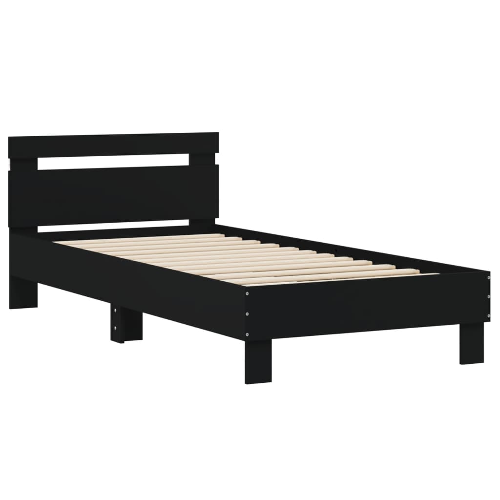 Black Metal Bed Frame with LED Lights, 90x200 cm, No Mattress