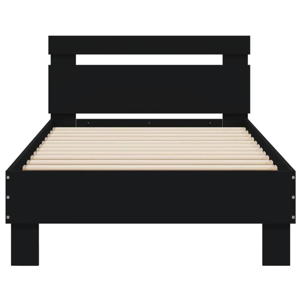 Black Metal Bed Frame with LED Lights, 90x200 cm, No Mattress