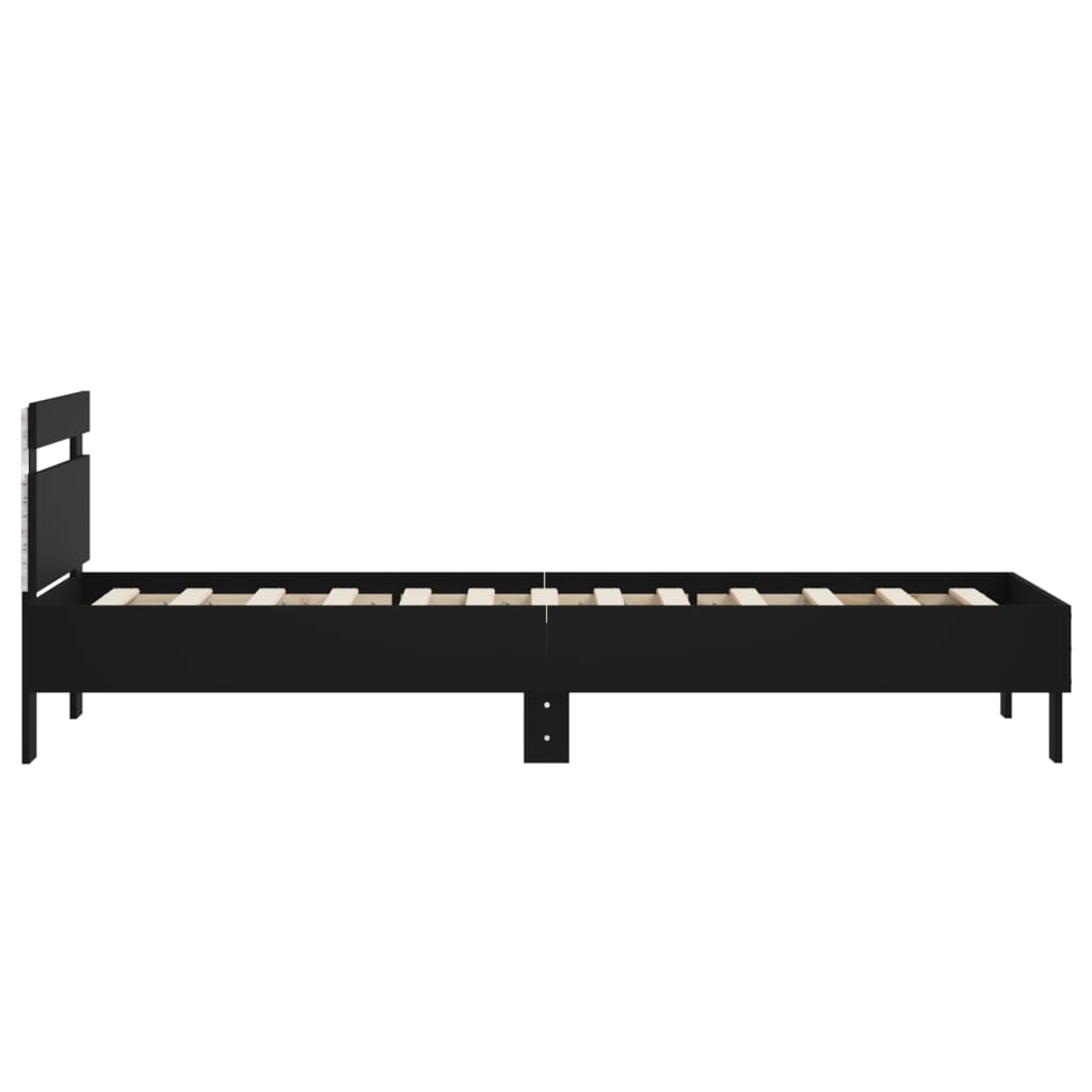 Black Metal Bed Frame with LED Lights, 90x200 cm, No Mattress