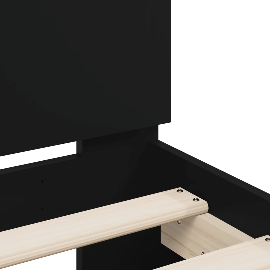 Black Metal Bed Frame with LED Lights, 90x200 cm, No Mattress