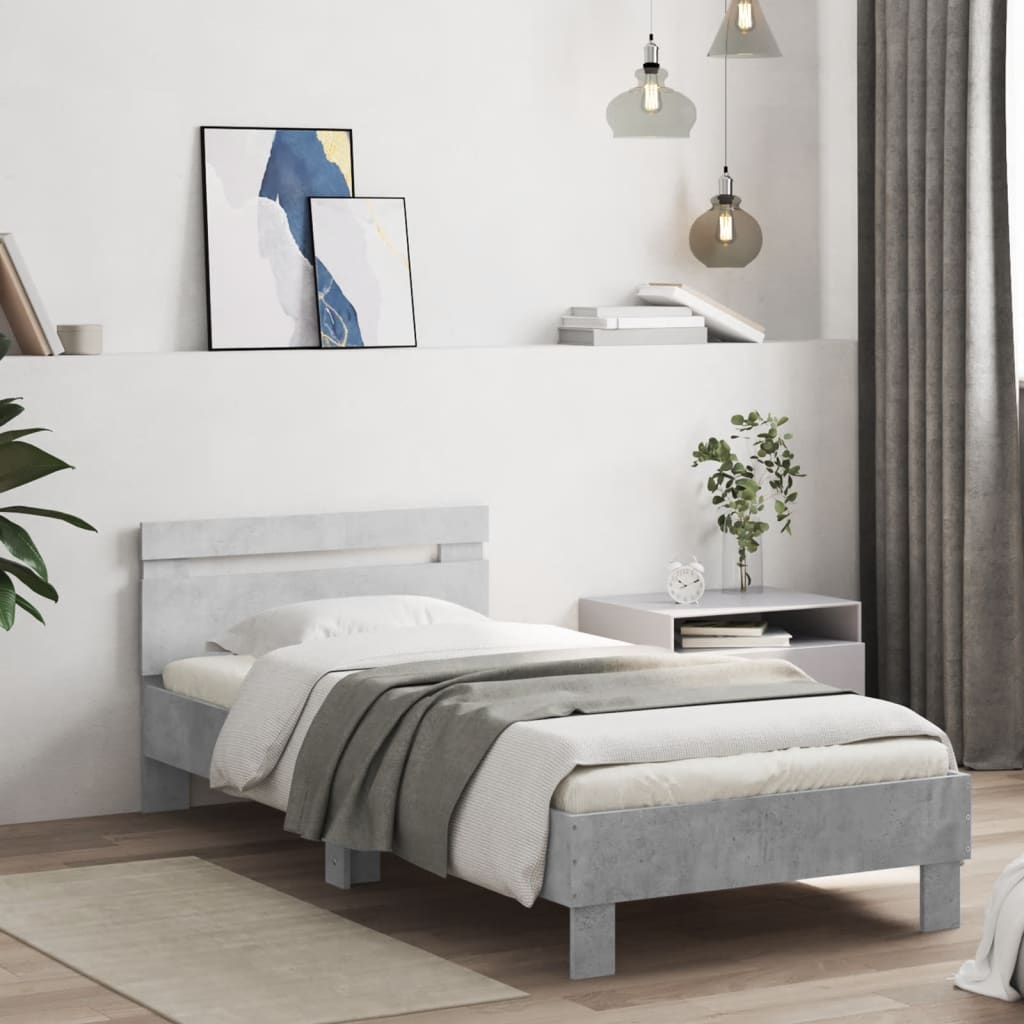 Concrete Grey LED Bed Frame 90x200 cm - Modern No Mattress