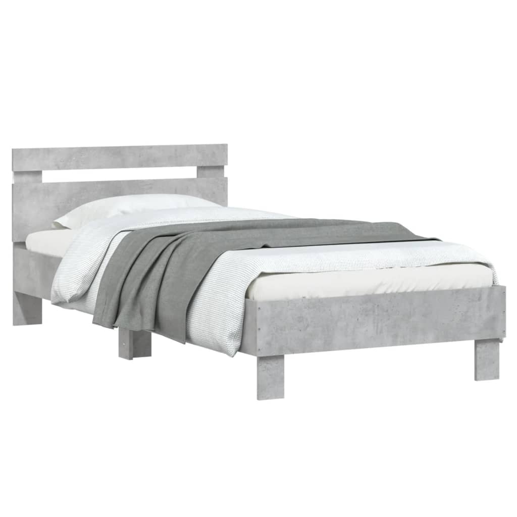 Concrete Grey LED Bed Frame 90x200 cm - Modern No Mattress