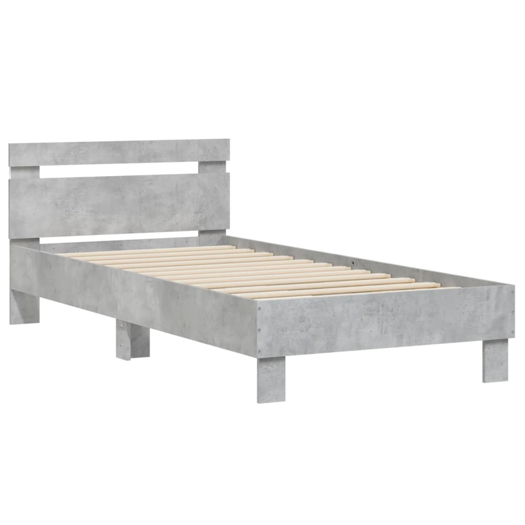 Concrete Grey LED Bed Frame 90x200 cm - Modern No Mattress