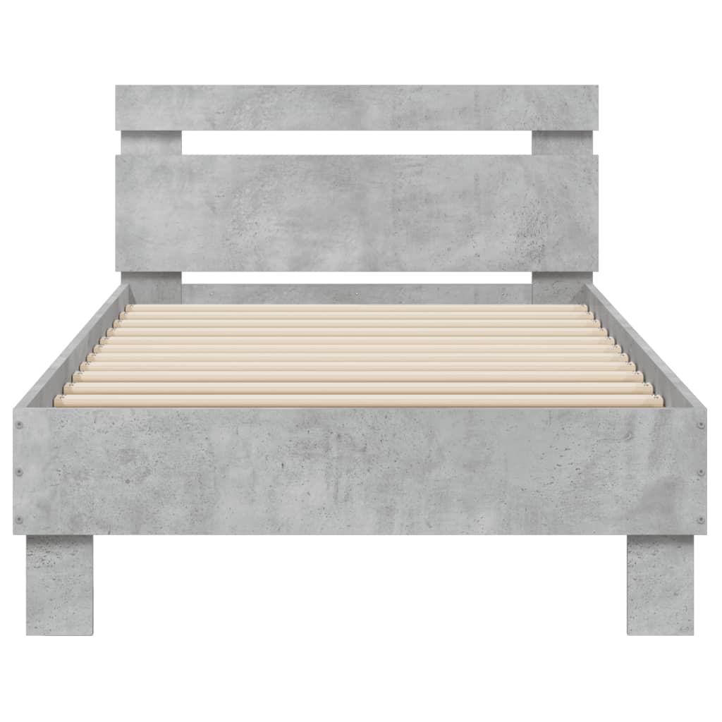 Concrete Grey LED Bed Frame 90x200 cm - Modern No Mattress