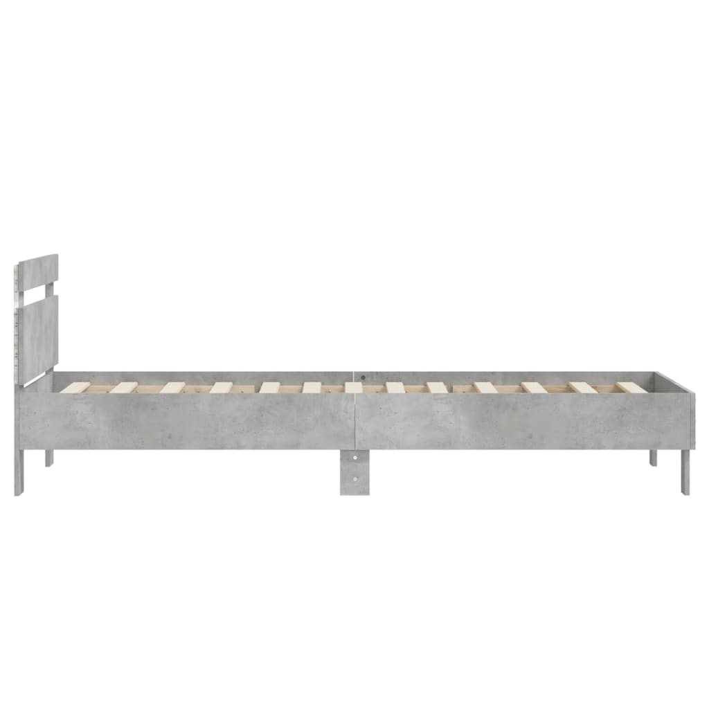 Concrete Grey LED Bed Frame 90x200 cm - Modern No Mattress