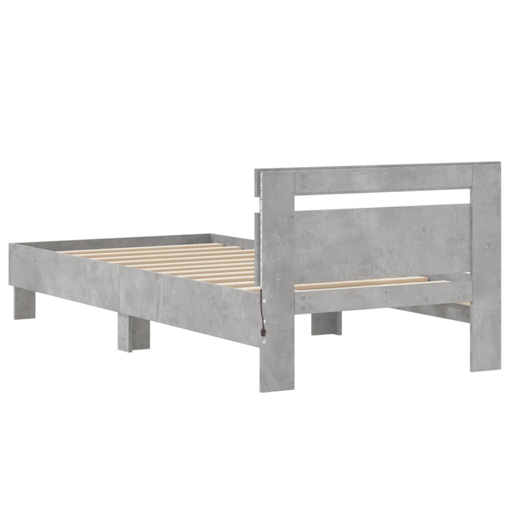 Concrete Grey LED Bed Frame 90x200 cm - Modern No Mattress