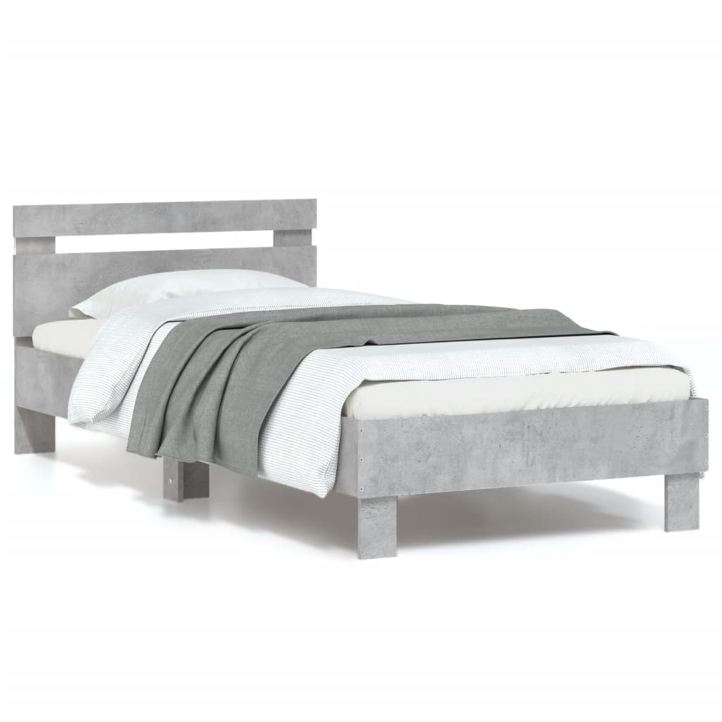 Concrete Grey LED Bed Frame 90x200 cm - Modern No Mattress