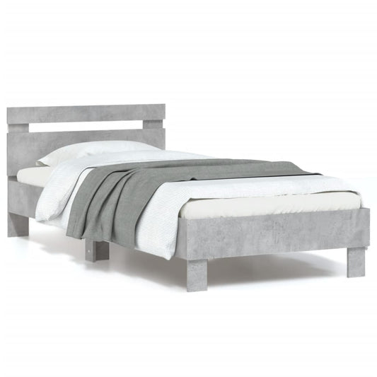 Concrete Grey LED Bed Frame 90x200 cm - Modern No Mattress