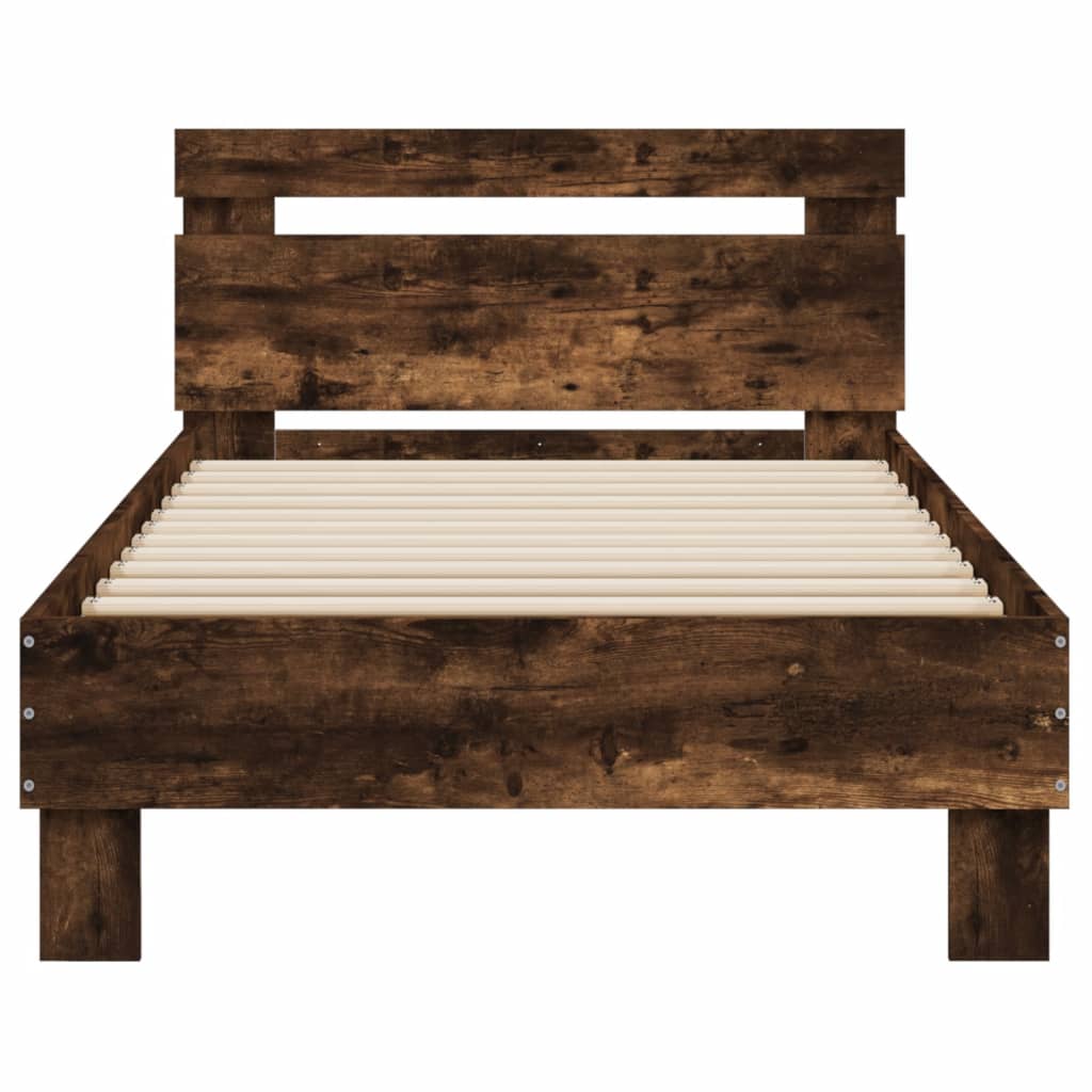 Smoked Oak Bed Frame with LED Lights, 90x200 cm (Mattress Excluded)
