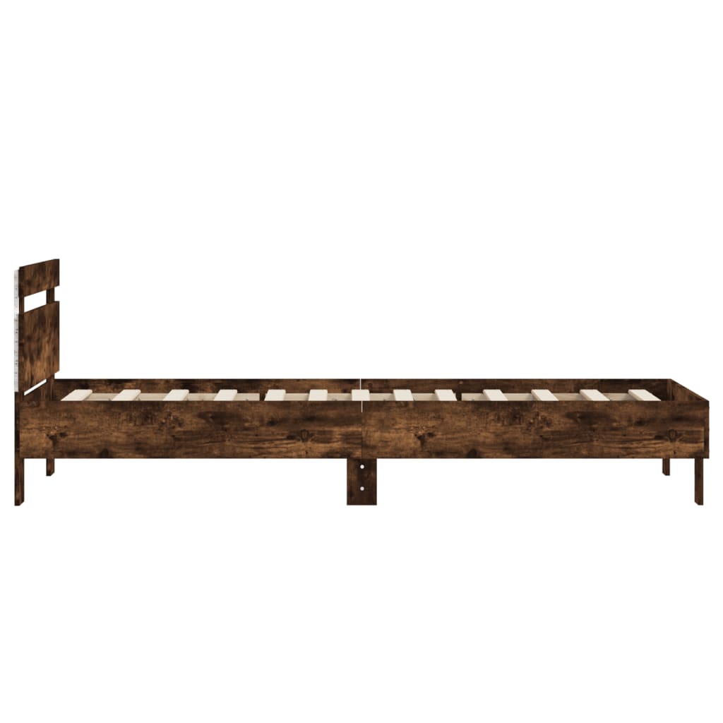 Smoked Oak Bed Frame with LED Lights, 90x200 cm (Mattress Excluded)