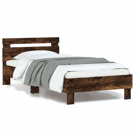 Smoked Oak Bed Frame with LED Lights, 90x200 cm (Mattress Excluded)