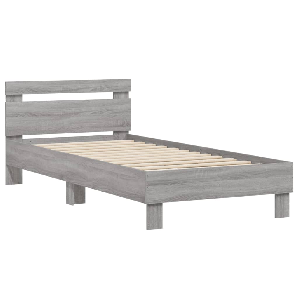 Grey Sonoma Bed Frame with LED Lights - 90x200 cm, No Mattress Included