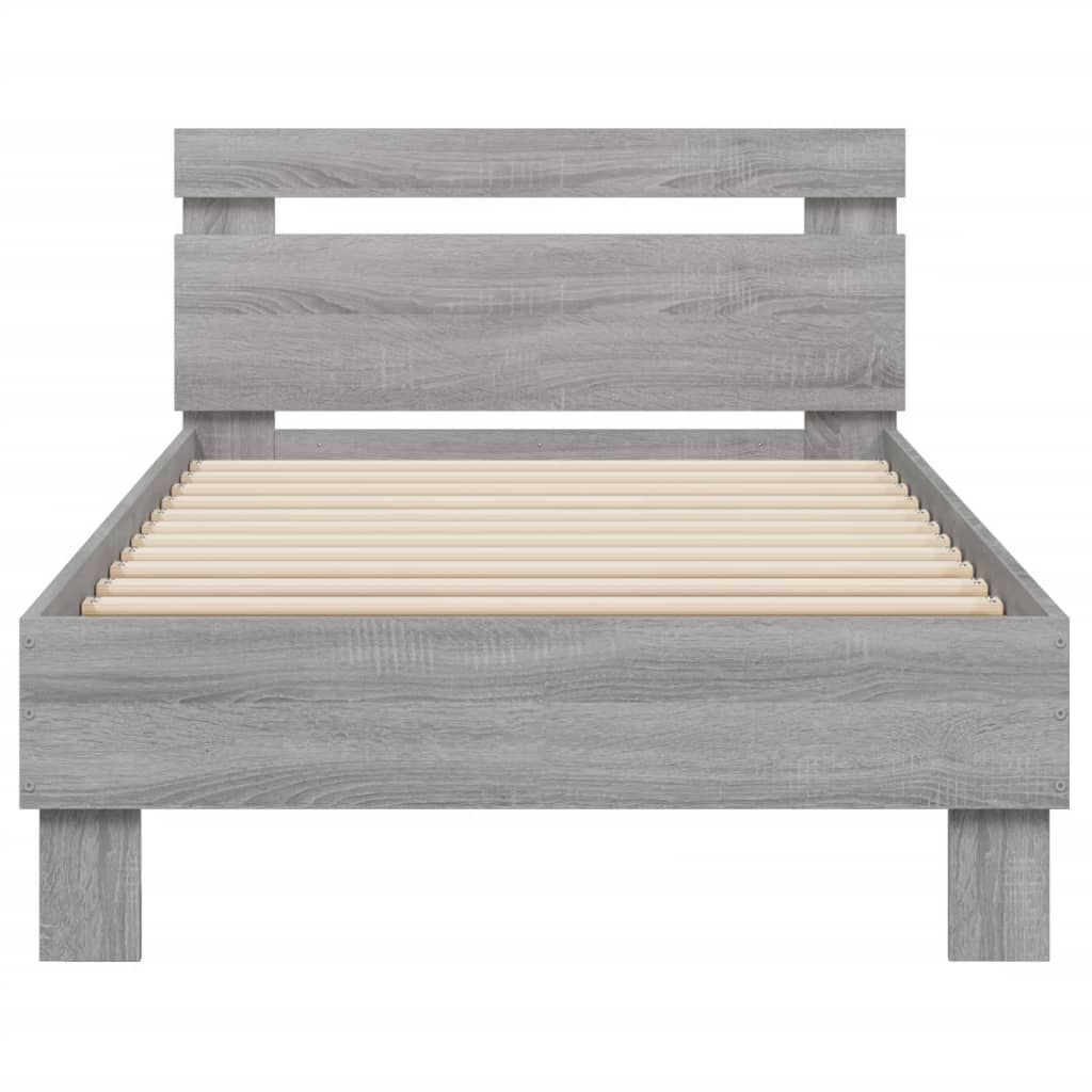 Grey Sonoma Bed Frame with LED Lights - 90x200 cm, No Mattress Included