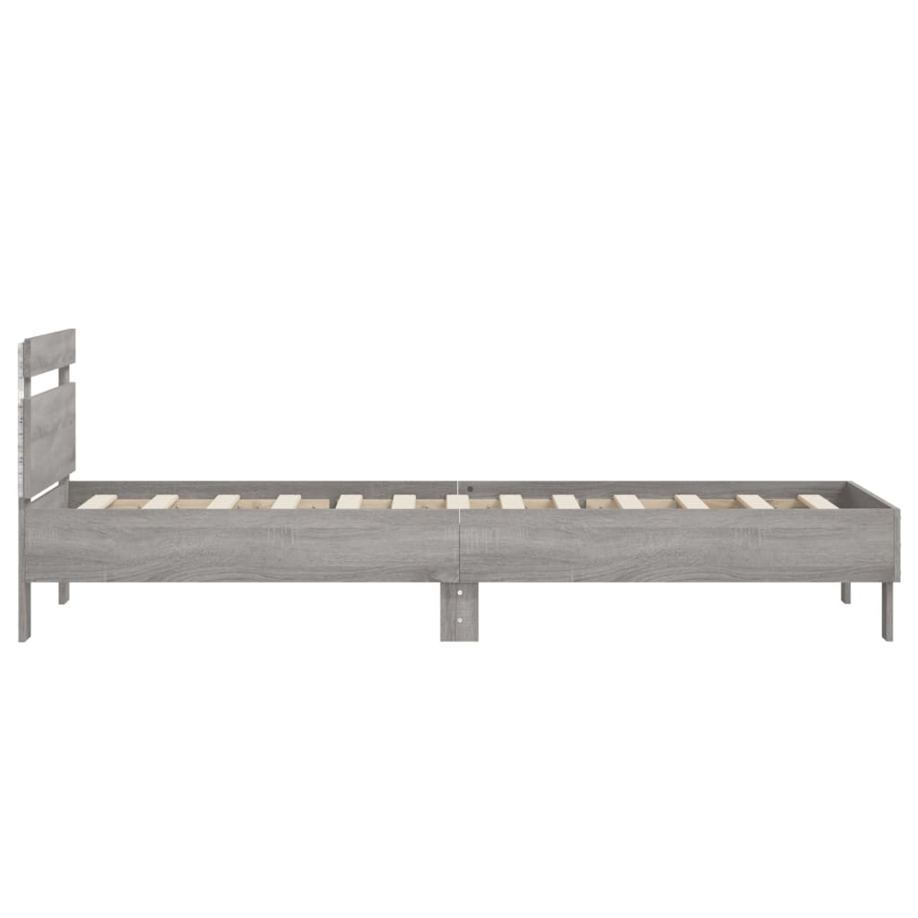 Grey Sonoma Bed Frame with LED Lights - 90x200 cm, No Mattress Included