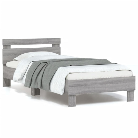 Grey Sonoma Bed Frame with LED Lights - 90x200 cm, No Mattress Included