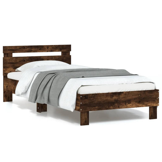 Smoked Oak Single Bed Frame with LED Lights 90x190 cm