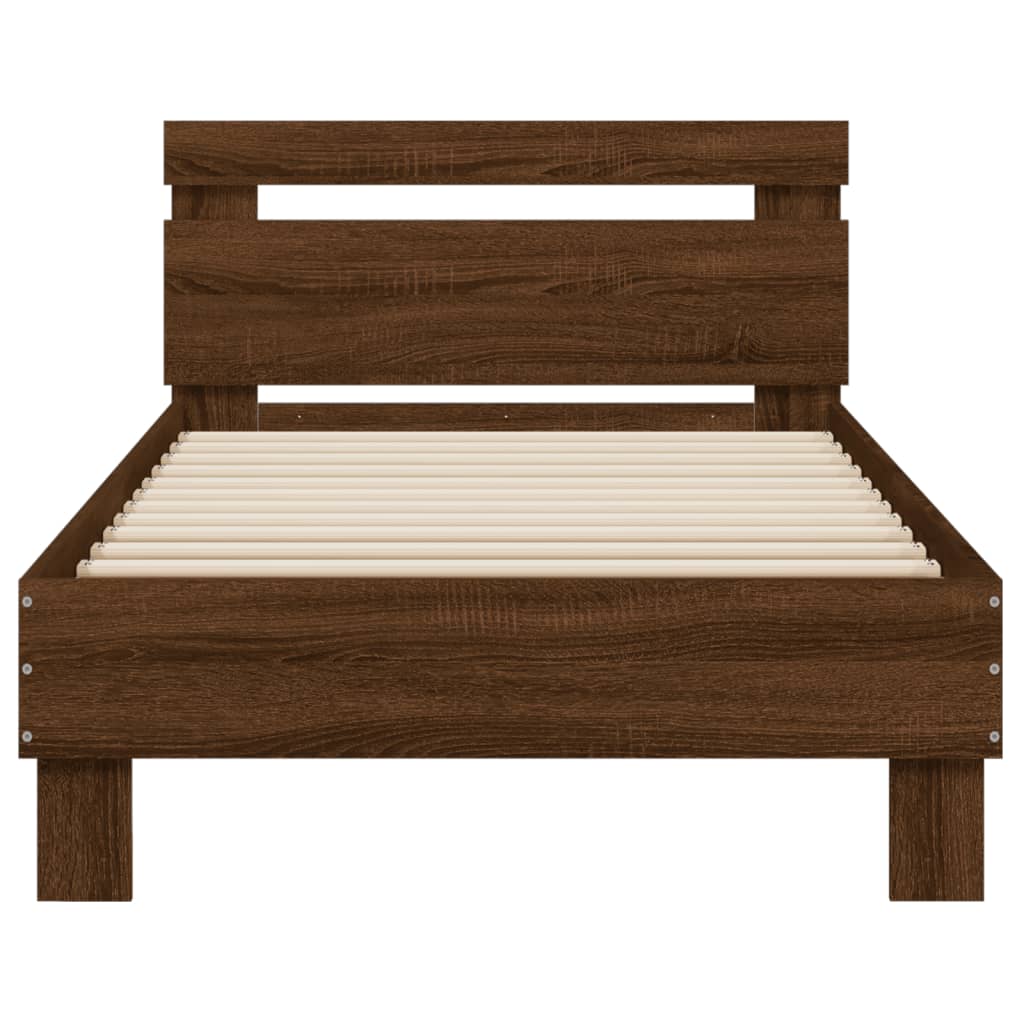 Brown Oak Single Bed Frame 90x190 cm with LED Lights