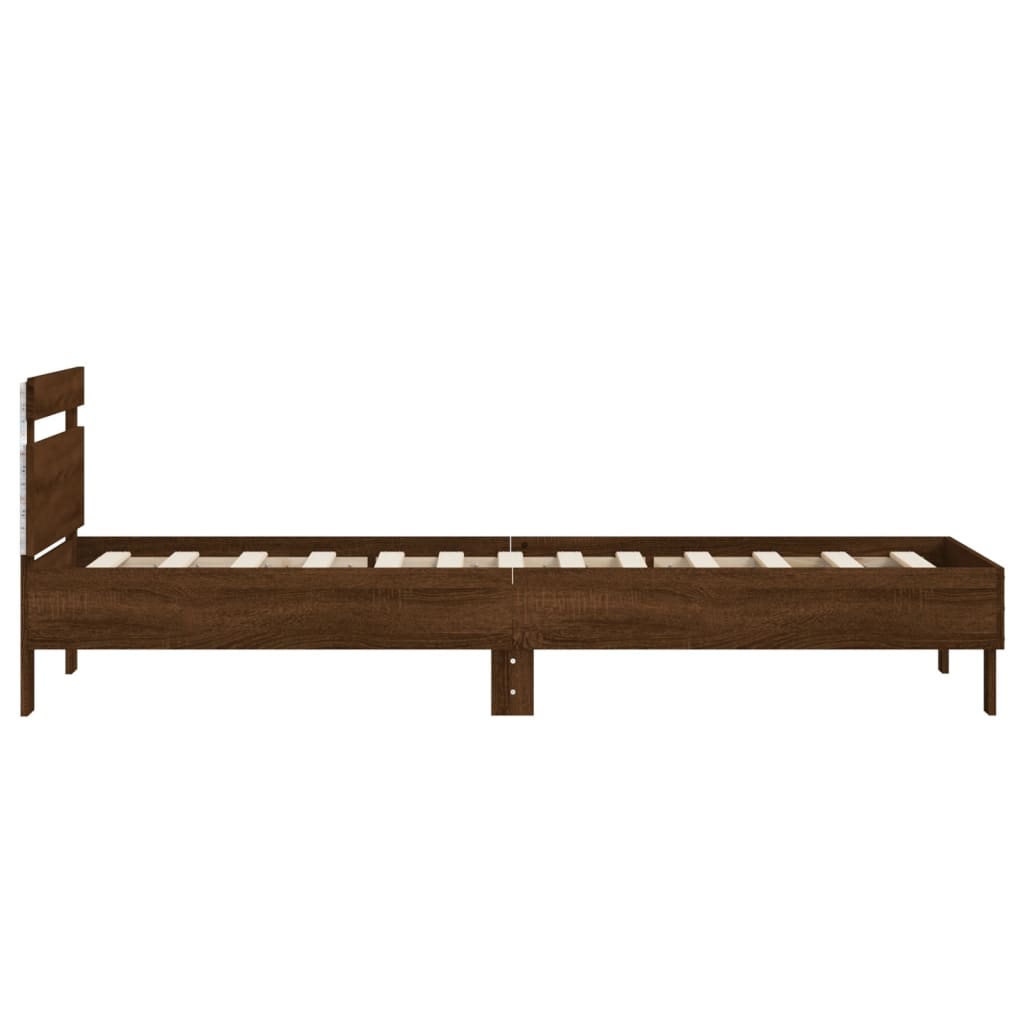 Brown Oak Single Bed Frame 90x190 cm with LED Lights
